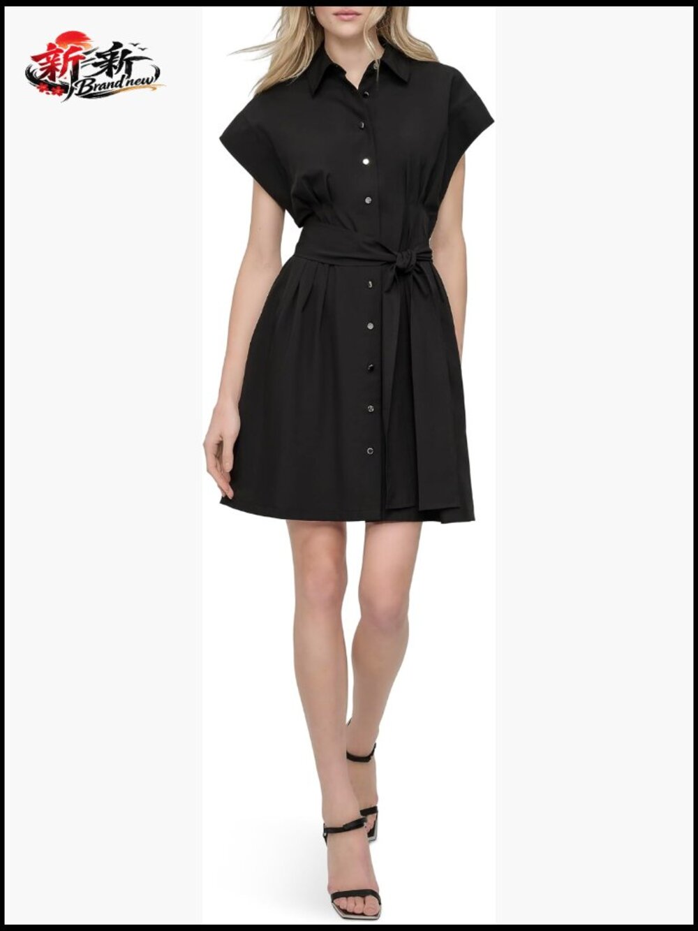 DKNY Cap Sleeve Collared Neck Belted Shirtdress with Pockets, Shift Silhouette,